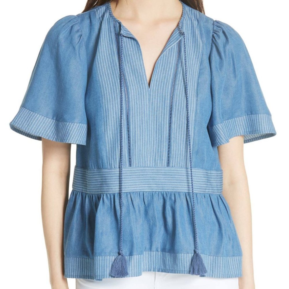 kate spade new york indigo railroad top blouse blue chambray - Medium M Flutter